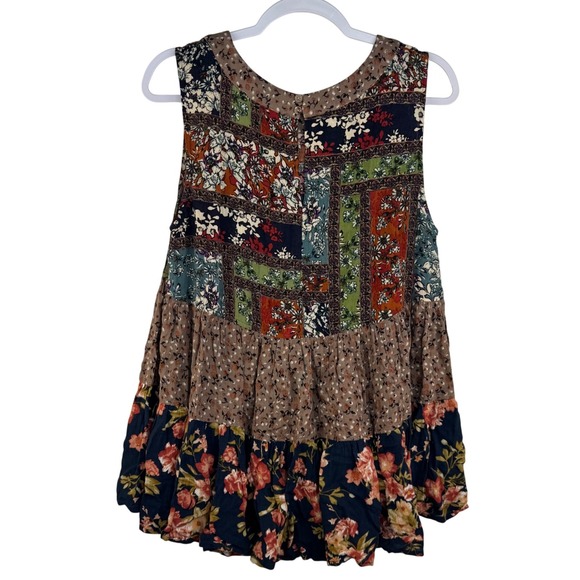 Entro Womens Mixed Floral Patchwork Tiered Babydoll Tank Top Multicolor Medium - Picture 5 of 6